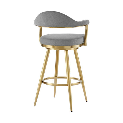 30" Gray And Gold Fabric And Steel Low Back Bar Height Swivel Bar Chair HomeRoots