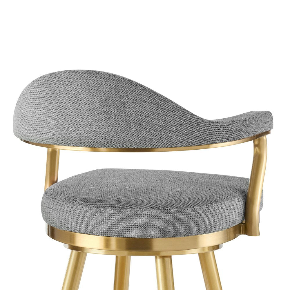 30" Gray And Gold Fabric And Steel Low Back Bar Height Swivel Bar Chair HomeRoots