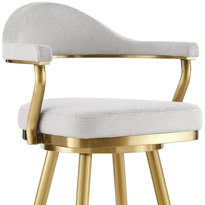 26" Silver And Gold Fabric And Steel Low Back Counter Height Swivel Bar Chair HomeRoots