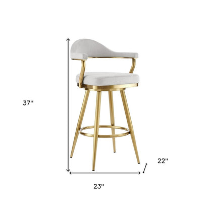 26" Silver And Gold Fabric And Steel Low Back Counter Height Swivel Bar Chair HomeRoots