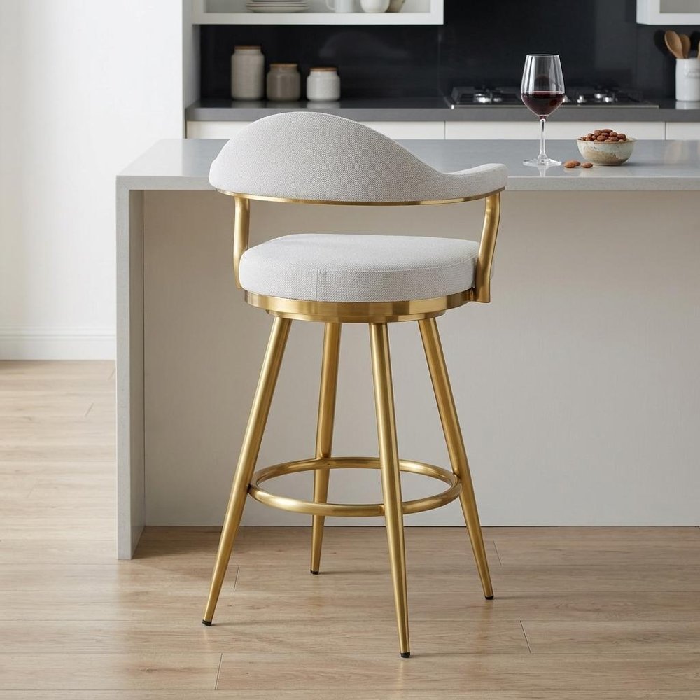 26" Silver And Gold Fabric And Steel Low Back Counter Height Swivel Bar Chair HomeRoots
