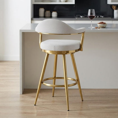 26" Silver And Gold Fabric And Steel Low Back Counter Height Swivel Bar Chair HomeRoots