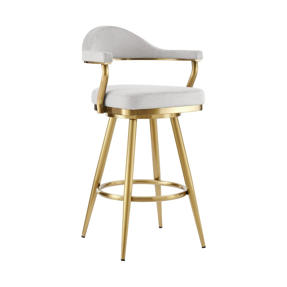 26" Silver And Gold Fabric And Steel Low Back Counter Height Swivel Bar Chair HomeRoots