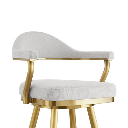 26" Silver And Gold Fabric And Steel Low Back Counter Height Swivel Bar Chair HomeRoots