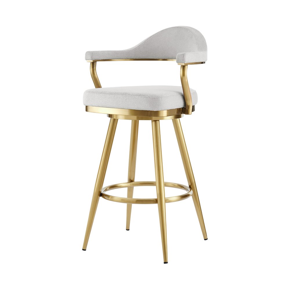 30" Silver And Gold Fabric And Steel Low Back Bar Height Swivel Bar Chair HomeRoots