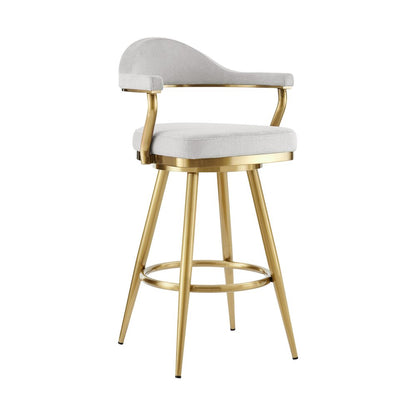 30" Silver And Gold Fabric And Steel Low Back Bar Height Swivel Bar Chair HomeRoots