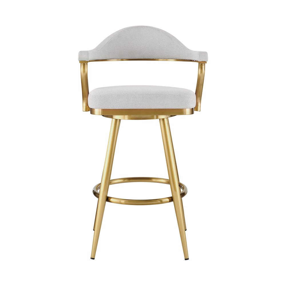 30" Silver And Gold Fabric And Steel Low Back Bar Height Swivel Bar Chair HomeRoots
