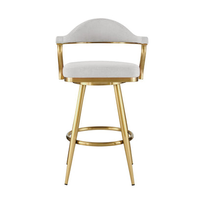 30" Silver And Gold Fabric And Steel Low Back Bar Height Swivel Bar Chair HomeRoots