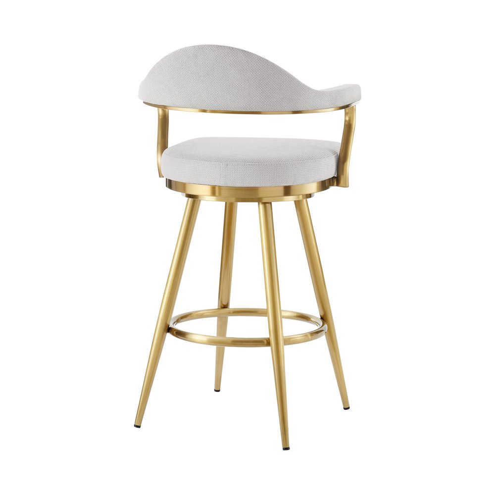 30" Silver And Gold Fabric And Steel Low Back Bar Height Swivel Bar Chair HomeRoots
