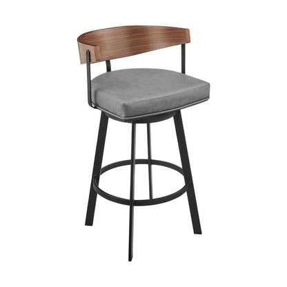 26" Gray Brown And Black Faux Leather And Iron Low Back Counter Height Swivel Bar Chair HomeRoots