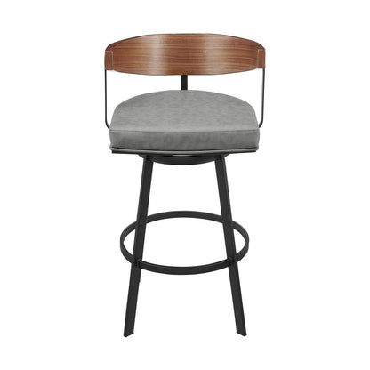 26" Gray Brown And Black Faux Leather And Iron Low Back Counter Height Swivel Bar Chair HomeRoots