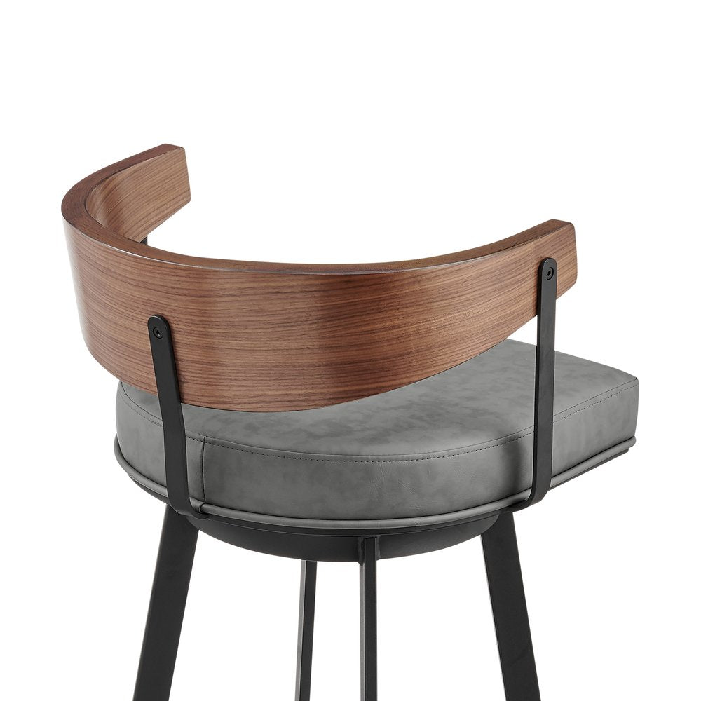 26" Gray Brown And Black Faux Leather And Iron Low Back Counter Height Swivel Bar Chair HomeRoots