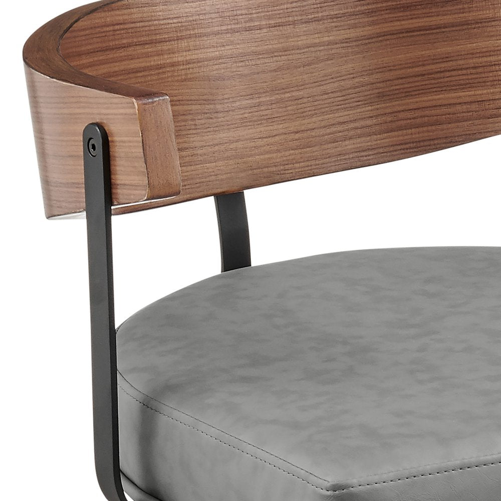30" Gray Brown And Black Faux Leather And Iron Low Back Bar Height Swivel Bar Chair HomeRoots