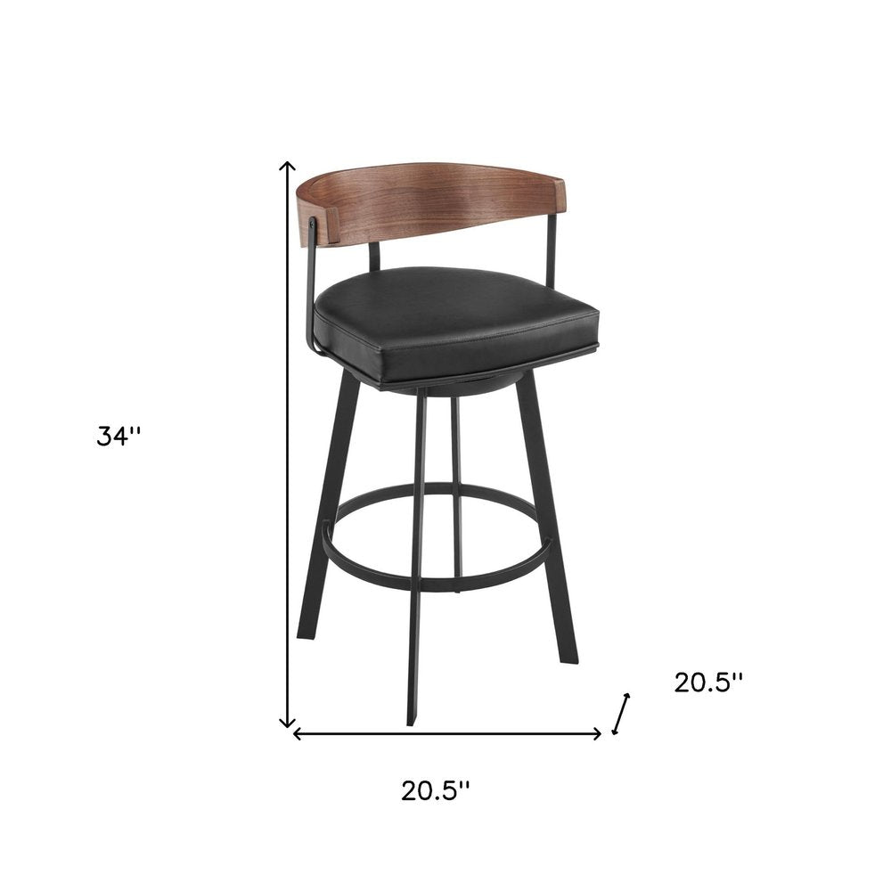 26" Black And Brown Faux Leather And Iron Low Back Counter Height Swivel Bar Chair HomeRoots