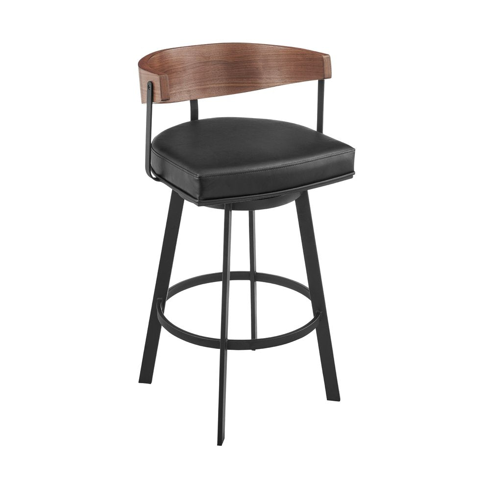 26" Black And Brown Faux Leather And Iron Low Back Counter Height Swivel Bar Chair HomeRoots