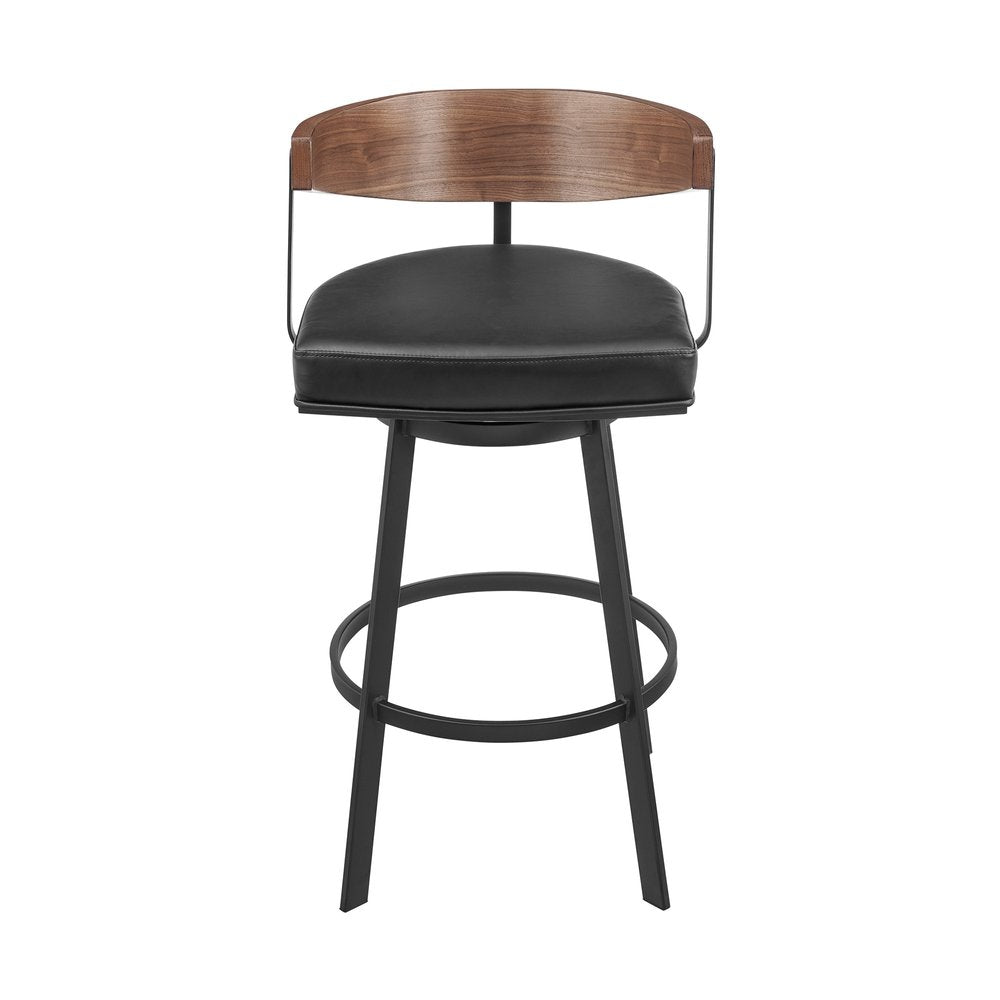 26" Black And Brown Faux Leather And Iron Low Back Counter Height Swivel Bar Chair HomeRoots