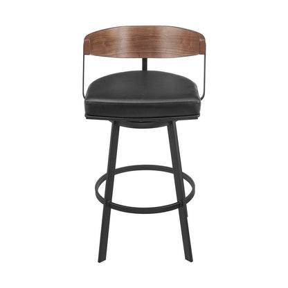 26" Black And Brown Faux Leather And Iron Low Back Counter Height Swivel Bar Chair HomeRoots