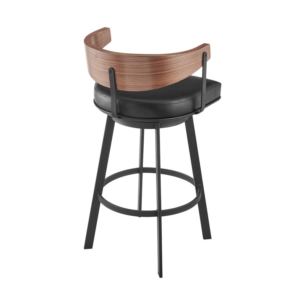 26" Black And Brown Faux Leather And Iron Low Back Counter Height Swivel Bar Chair HomeRoots