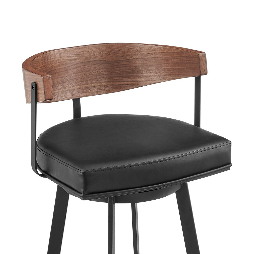 26" Black And Brown Faux Leather And Iron Low Back Counter Height Swivel Bar Chair HomeRoots