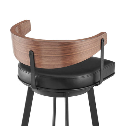 26" Black And Brown Faux Leather And Iron Low Back Counter Height Swivel Bar Chair HomeRoots