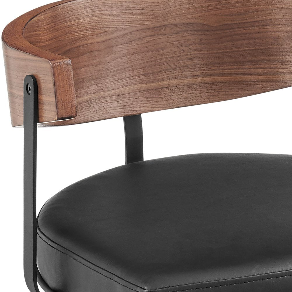 26" Black And Brown Faux Leather And Iron Low Back Counter Height Swivel Bar Chair HomeRoots