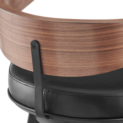 26" Black And Brown Faux Leather And Iron Low Back Counter Height Swivel Bar Chair HomeRoots