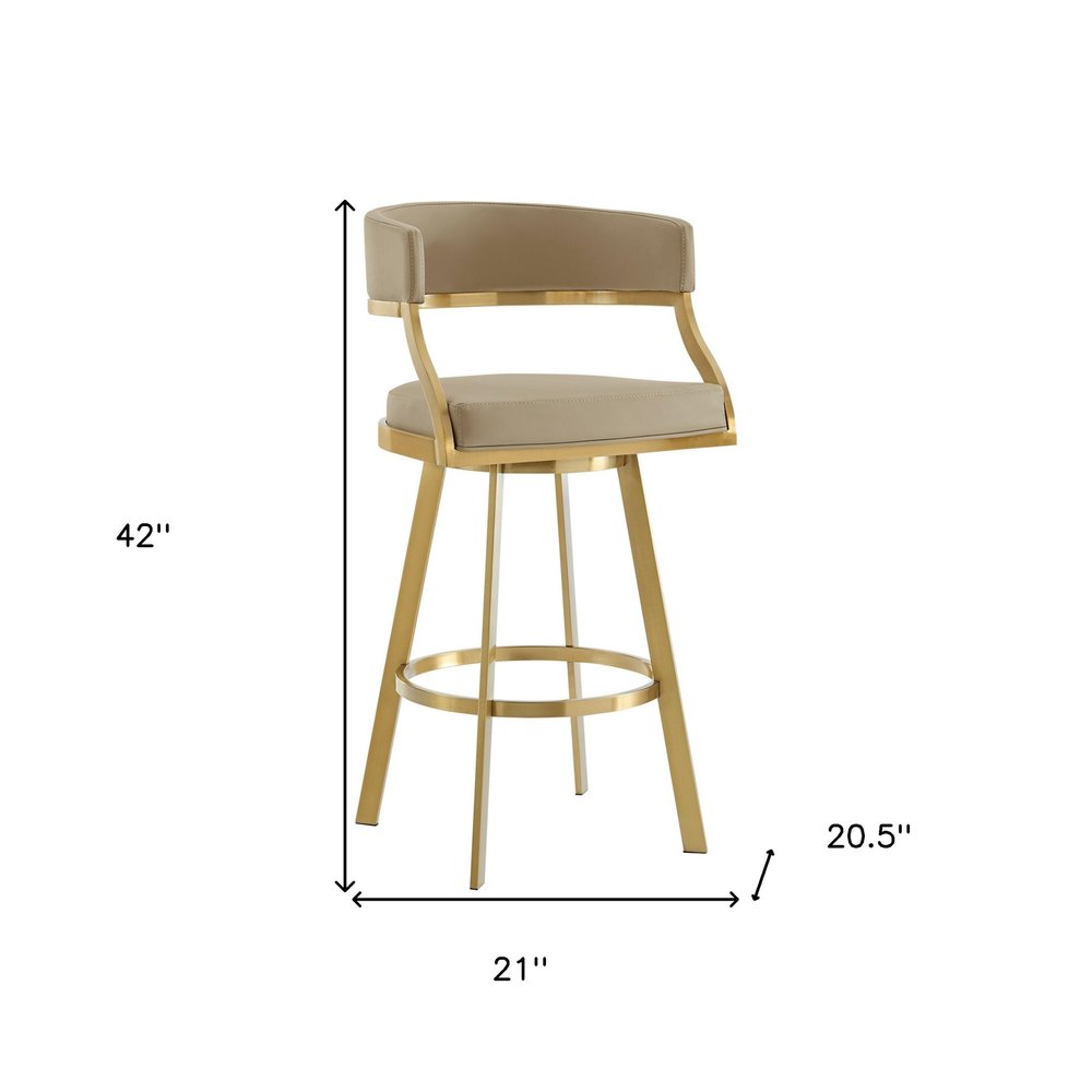 30" Sand And Gold Faux Leather And Steel Low Back Bar Height Swivel Bar Chair HomeRoots