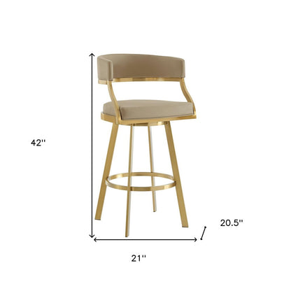30" Sand And Gold Faux Leather And Steel Low Back Bar Height Swivel Bar Chair HomeRoots