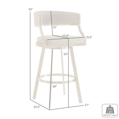 30" Sand and Gold Faux Leather and Stainless Steel Low Back Bar Height Swivel Bar Chair HomeRoots