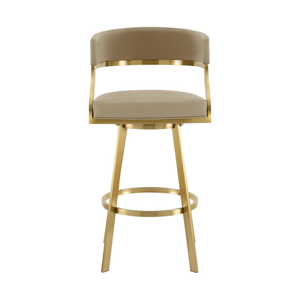 30" Sand And Gold Faux Leather And Steel Low Back Bar Height Swivel Bar Chair HomeRoots