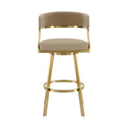 30" Sand And Gold Faux Leather And Steel Low Back Bar Height Swivel Bar Chair HomeRoots