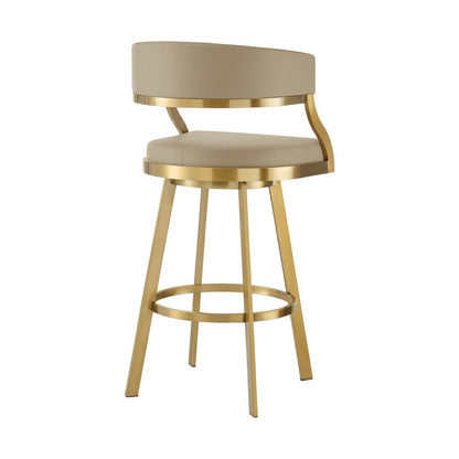 30" Sand And Gold Faux Leather And Steel Low Back Bar Height Swivel Bar Chair HomeRoots