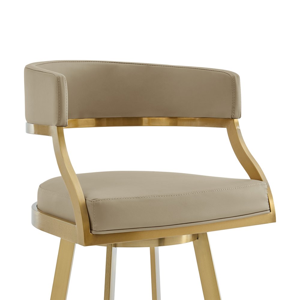 30" Sand And Gold Faux Leather And Steel Low Back Bar Height Swivel Bar Chair HomeRoots