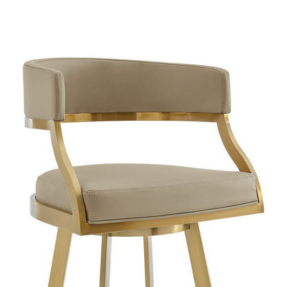 30" Sand And Gold Faux Leather And Steel Low Back Bar Height Swivel Bar Chair HomeRoots