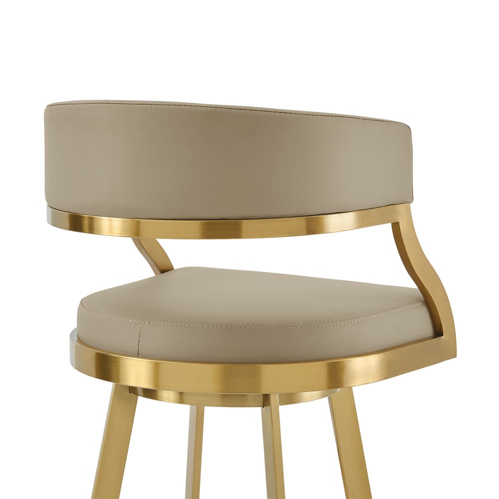 30" Sand And Gold Faux Leather And Steel Low Back Bar Height Swivel Bar Chair HomeRoots