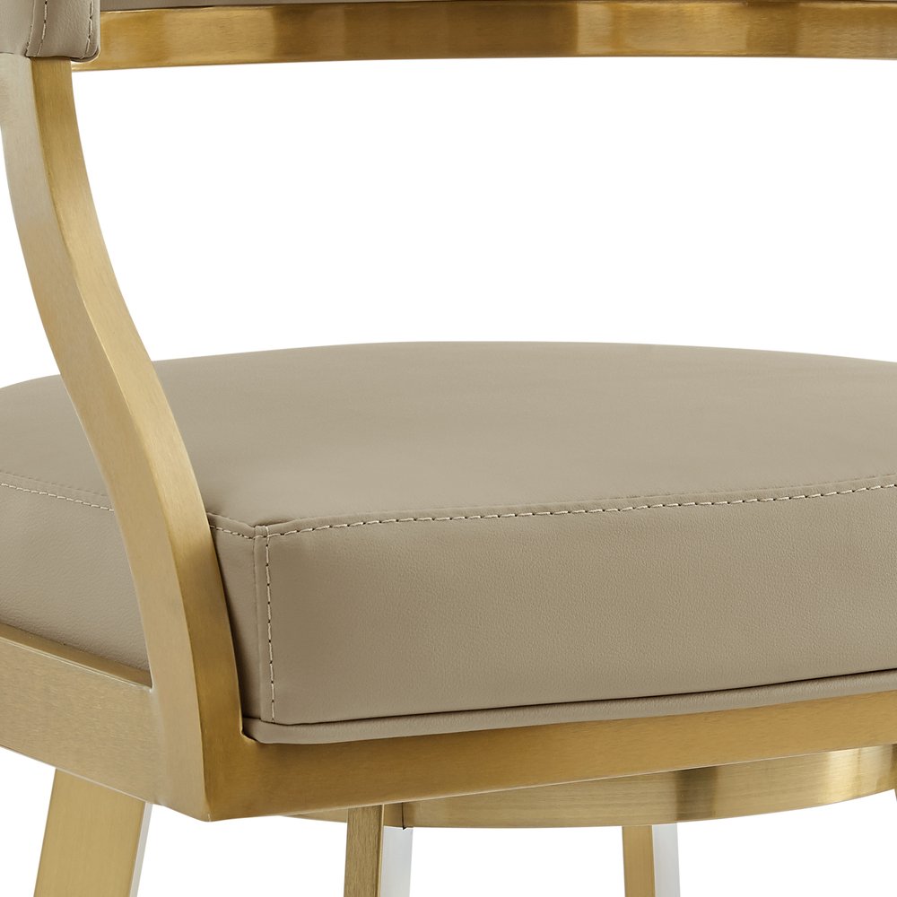 30" Sand And Gold Faux Leather And Steel Low Back Bar Height Swivel Bar Chair HomeRoots