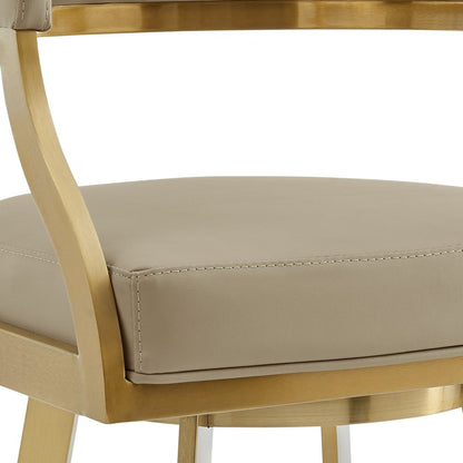 30" Sand And Gold Faux Leather And Steel Low Back Bar Height Swivel Bar Chair HomeRoots