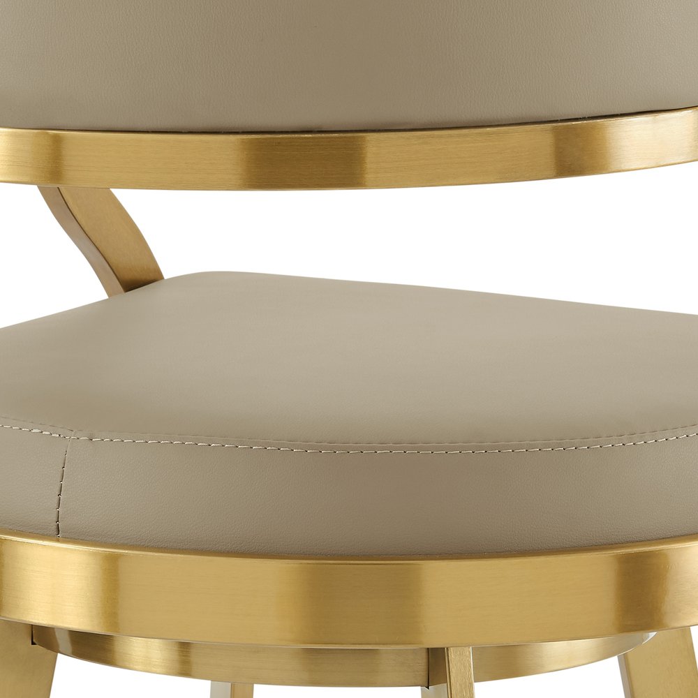 30" Sand And Gold Faux Leather And Steel Low Back Bar Height Swivel Bar Chair HomeRoots