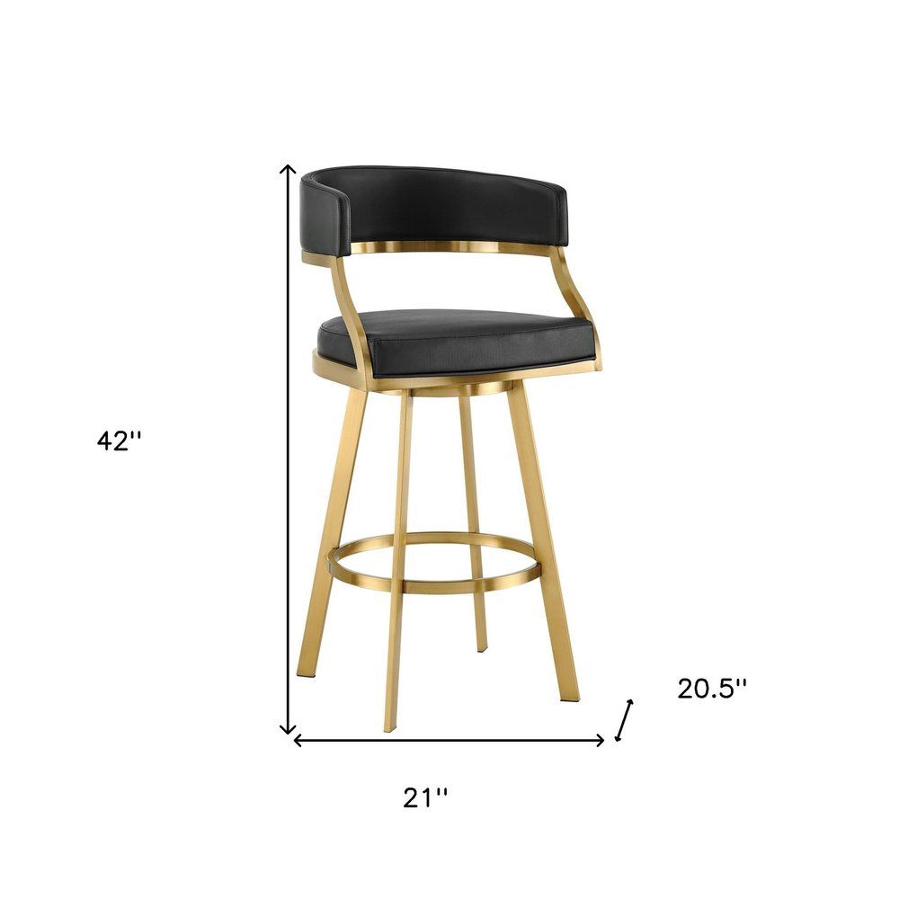 30" Black And Gold Faux Leather And Steel Low Back Bar Height Swivel Bar Chair HomeRoots