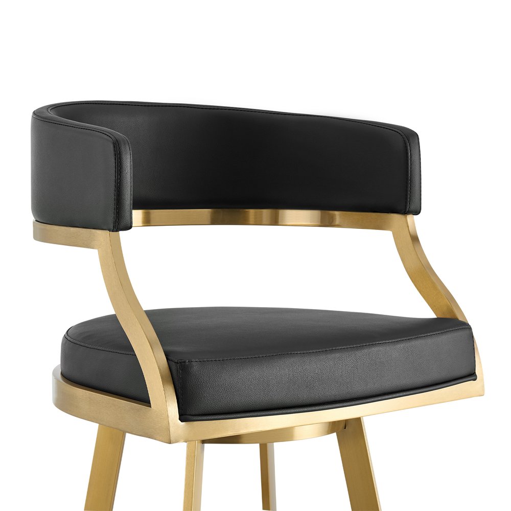 30" Black And Gold Faux Leather And Steel Low Back Bar Height Swivel Bar Chair HomeRoots
