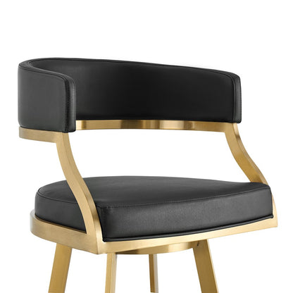 30" Black And Gold Faux Leather And Steel Low Back Bar Height Swivel Bar Chair HomeRoots