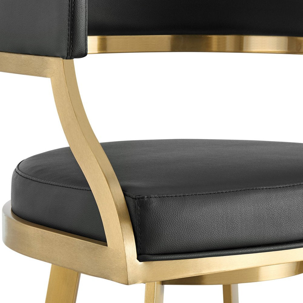 30" Black And Gold Faux Leather And Steel Low Back Bar Height Swivel Bar Chair HomeRoots