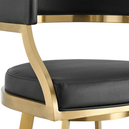 30" Black And Gold Faux Leather And Steel Low Back Bar Height Swivel Bar Chair HomeRoots