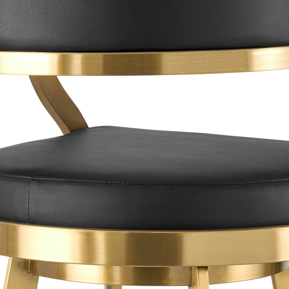 30" Black And Gold Faux Leather And Steel Low Back Bar Height Swivel Bar Chair HomeRoots