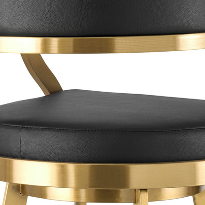 30" Black And Gold Faux Leather And Steel Low Back Bar Height Swivel Bar Chair HomeRoots
