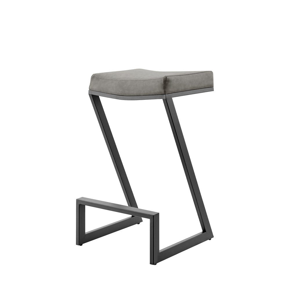 26" Gray And Black Faux Leather And Iron Backless Counter Height Bar Chair HomeRoots