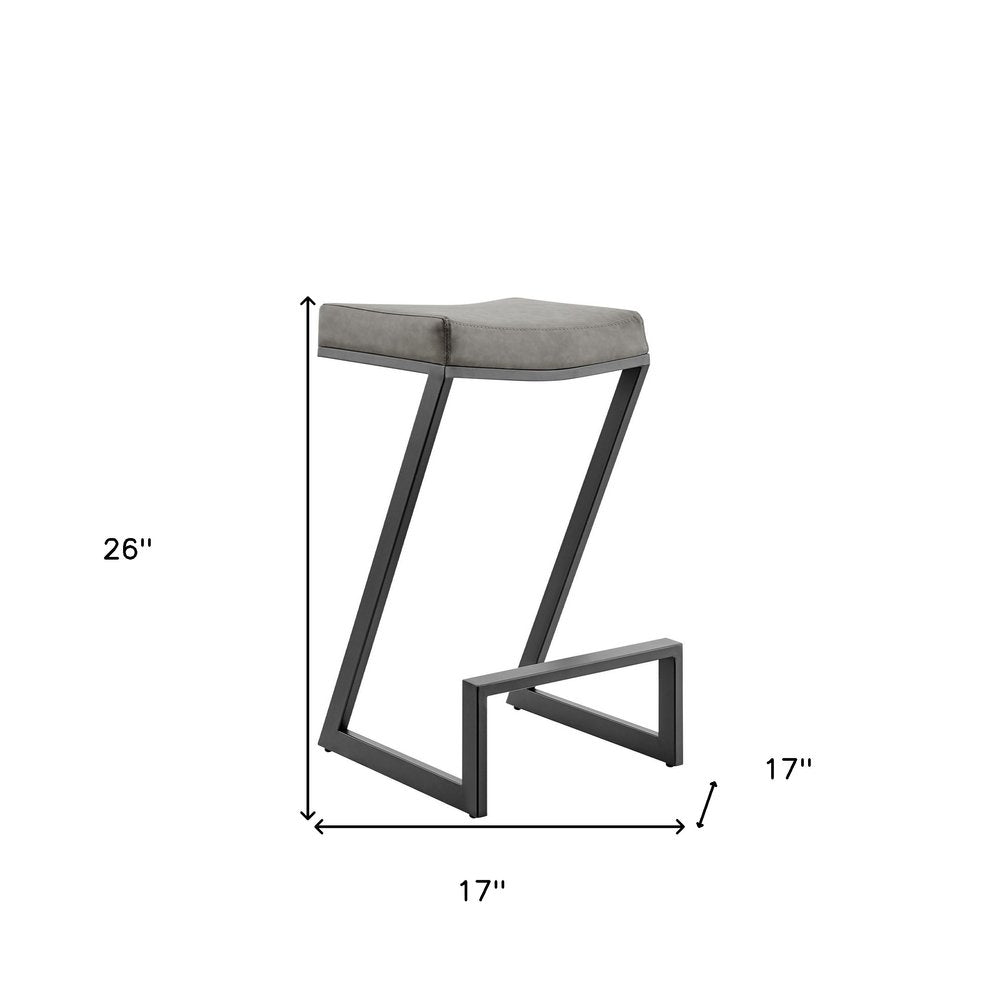 26" Gray And Black Faux Leather And Iron Backless Counter Height Bar Chair HomeRoots