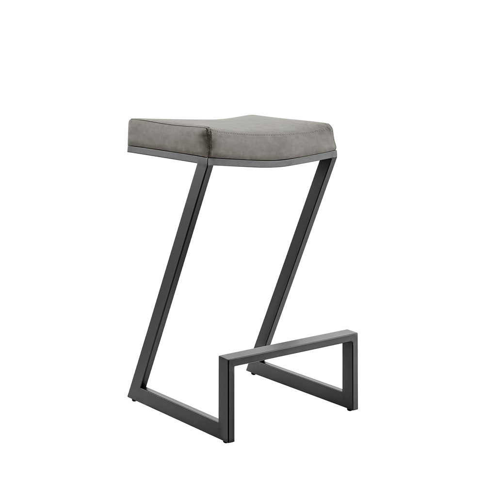 26" Gray And Black Faux Leather And Iron Backless Counter Height Bar Chair HomeRoots