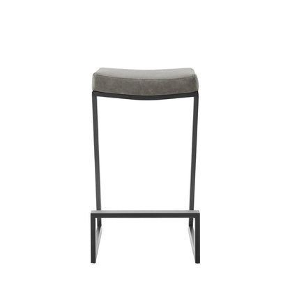26" Gray And Black Faux Leather And Iron Backless Counter Height Bar Chair HomeRoots