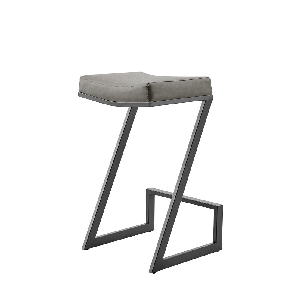 26" Gray And Black Faux Leather And Iron Backless Counter Height Bar Chair HomeRoots